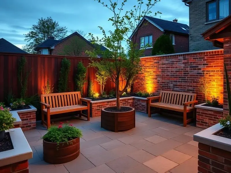 Gerenoveerde tuin met zitbanken